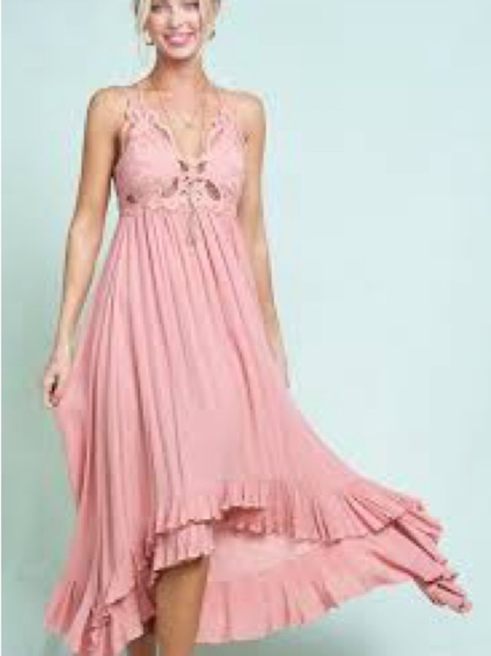 LA MIEL Pink Lace-Top High-Low Dress